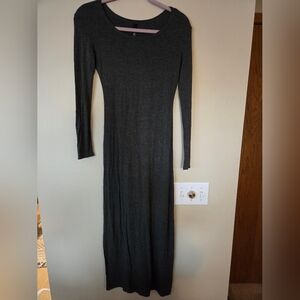 White Mark Charcoal Long Sleeve Fitted Dress